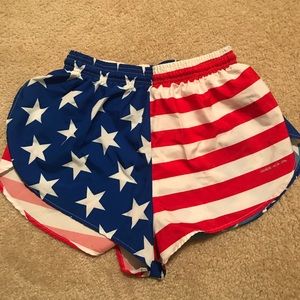 American flag running shorts